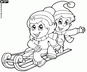 για ζωγραφική Τα παιδιά διασκεδάζουν στο έλκηθρο