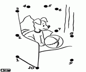 για ζωγραφική Τελεία να τελεία, στο σκύλο και την μπάλα