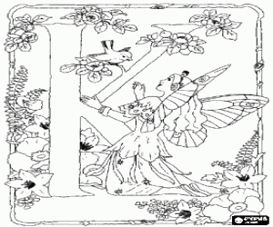 για ζωγραφική Το γράμμα K με λουλούδια και μια νεράιδα