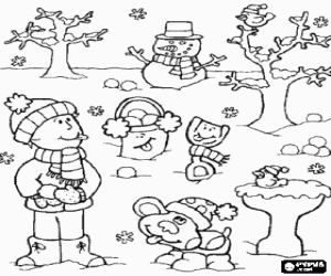 για ζωγραφική Το παιδί, ένα σκυλί και έναν χιονάνθρωπο