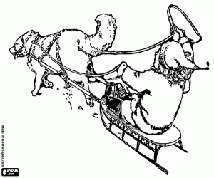 για ζωγραφική Το παιδί σε ένα έλκηθρο με έναs σκύλος χάσκεϋ