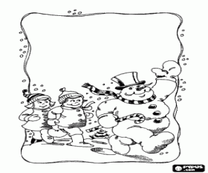 για ζωγραφική Χιονάνθρωπος και παιδιά περπάτημα