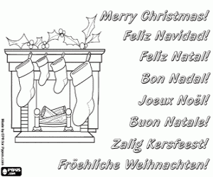 για ζωγραφική Χριστουγεννιάτικη κάρτα με τζάκι